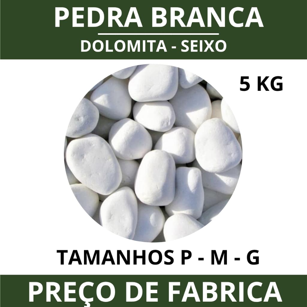 Pedra Seixo Branco de Jardim Dolomita 05 kg - PREÇO DE FABRICA - Para decoração de vasos e jardins