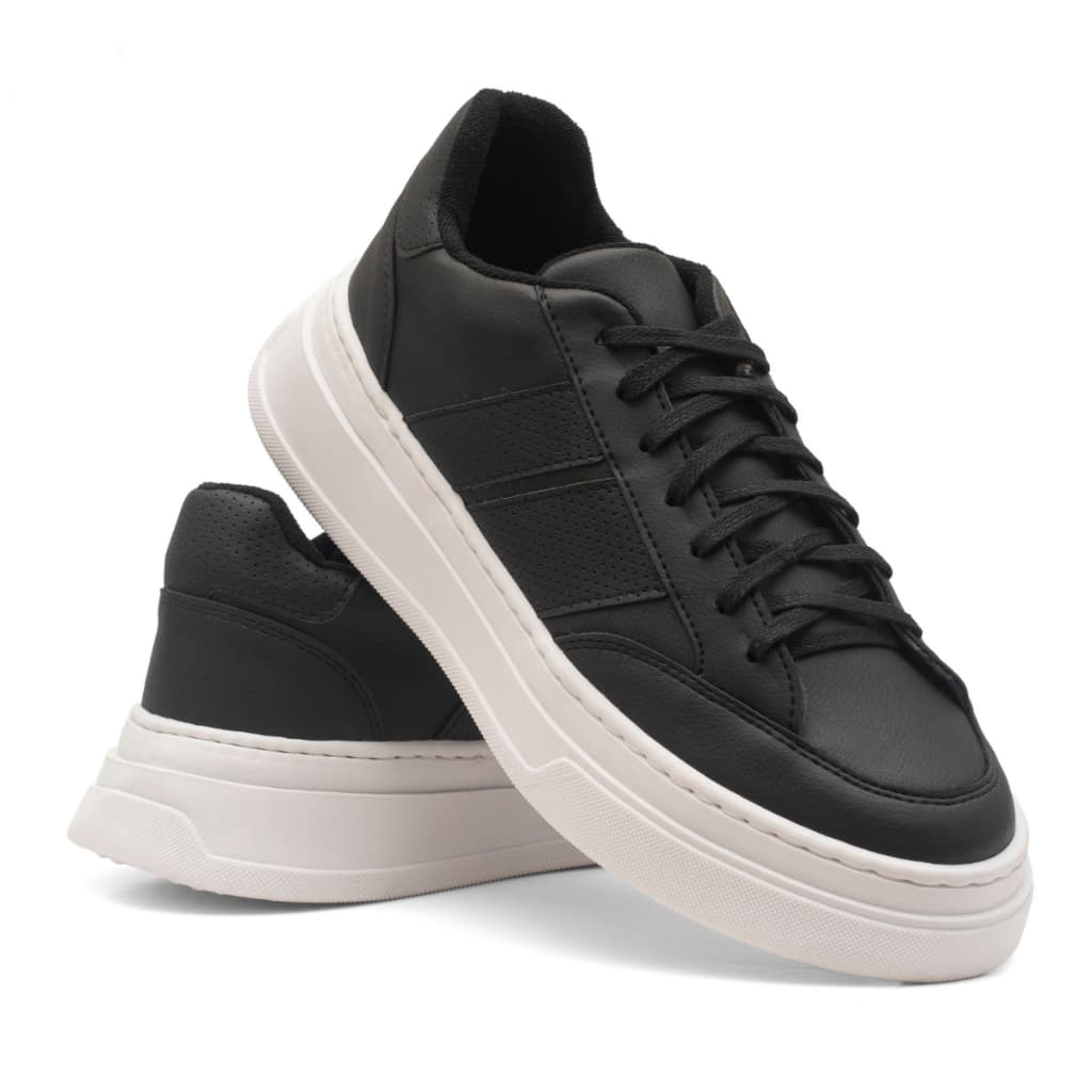 Tenis Masculino Esportivo Preto Sola/Branca Jovem Moderno Academia Trabalho Passeio Balada Elegante