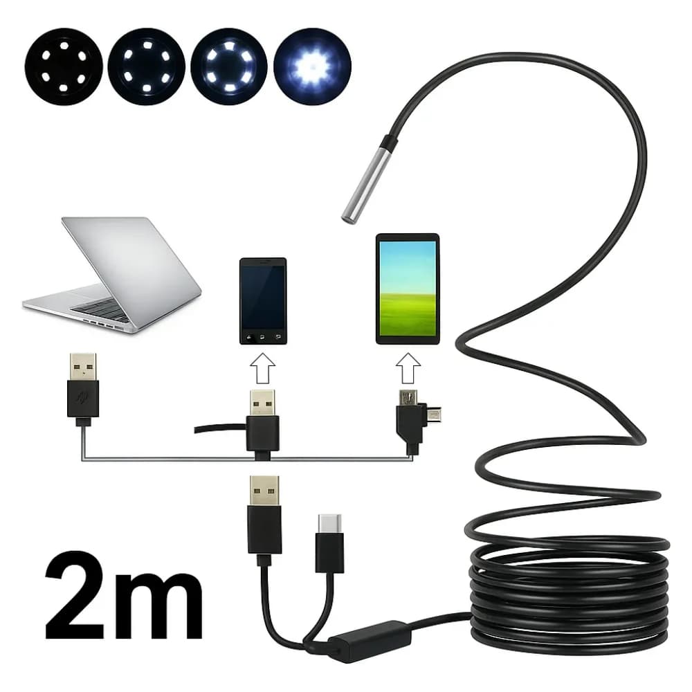 Câmera Inspeção Sonda Endoscópica Android Digital 2m + Adaptador Tipo C