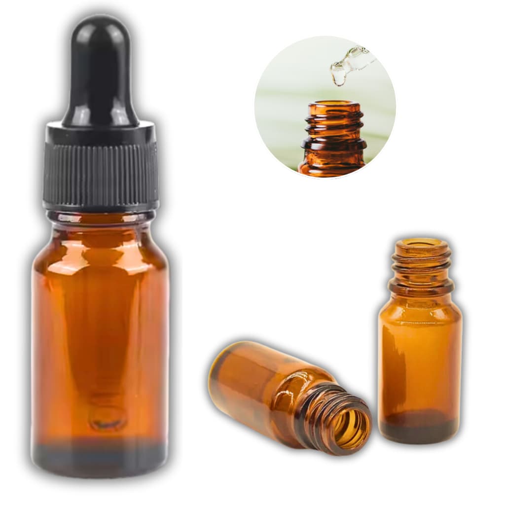 10 Frascos Conta Gotas 10ml Vidro Âmbar Tampa Com Lacre Preta