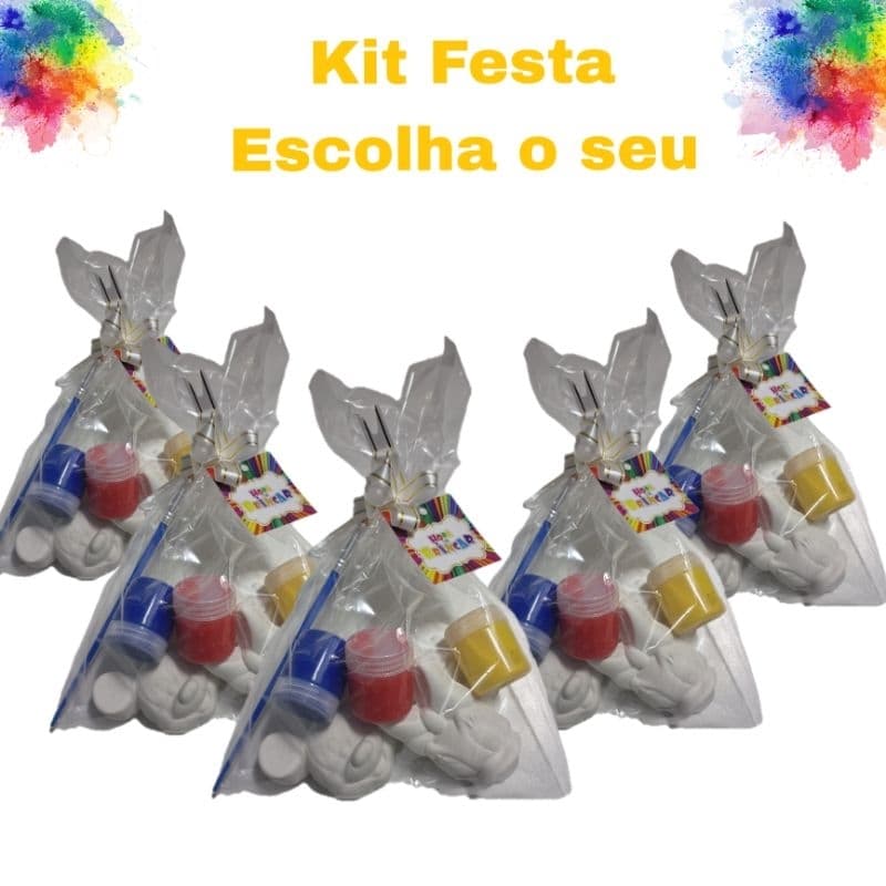 kits lembracinhas para festa infantil - gesso cru com tinta e pincel - diversão garantida - kit sacolinhas supresa