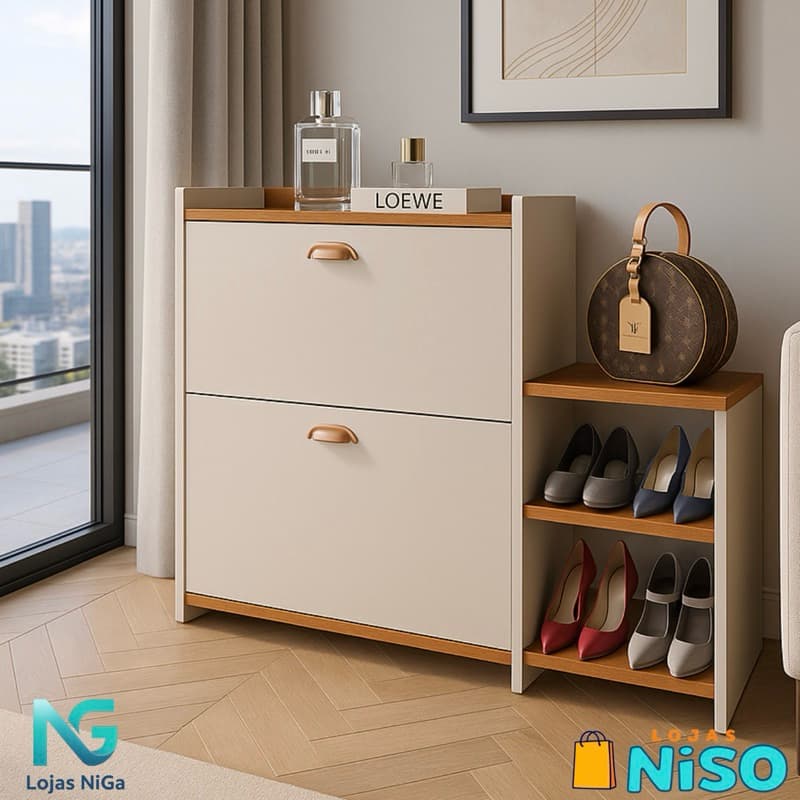 Sapateira Closet Milano Organizadora com Banco 2 Portas Basculantes Hall de Entrada / Quarto Closet Milano