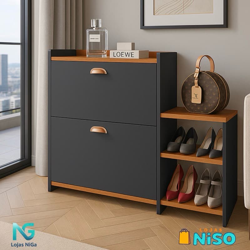 Sapateira 2 Andares Milano Mell New Organizadora com Banco 2 Portas Basculantes Hall de Entrada