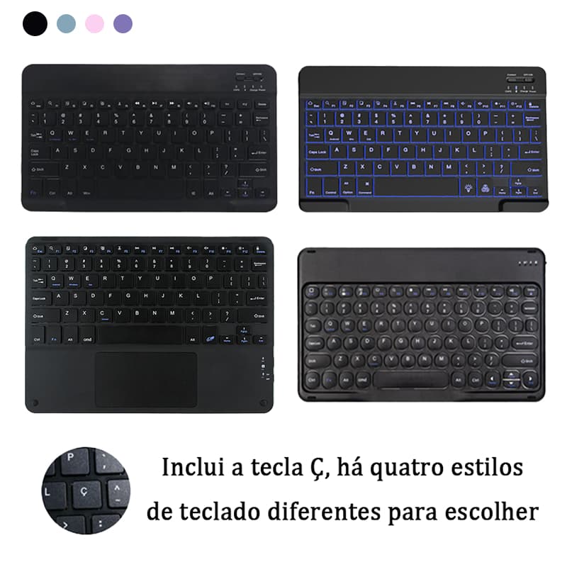 Teclado Bluetooth Abnt2 Com Tecla Ç Para Ipad 11ª /10ª/Pro 11/Samsung S6 Lite/A9 Plus/Redmi Pad Se