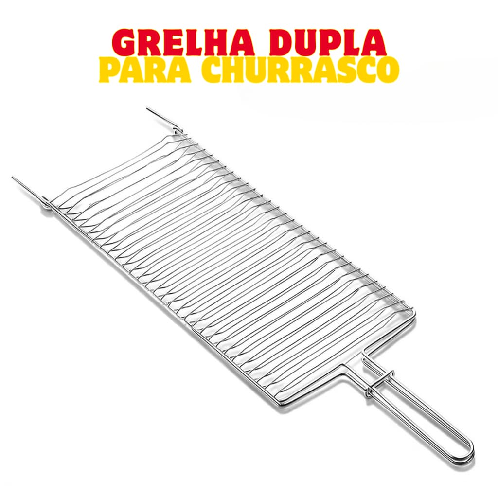 Grelha Abaulada Dupla Folha Grande Aço Premium 70 x 20 churrasco Peixe Frango Linguiça Abre e Fecha
