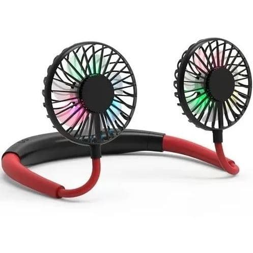 Ventilador de Pescoço Duplo USB Portátil Recarregável 3 Velocidades LED Aromaterapia