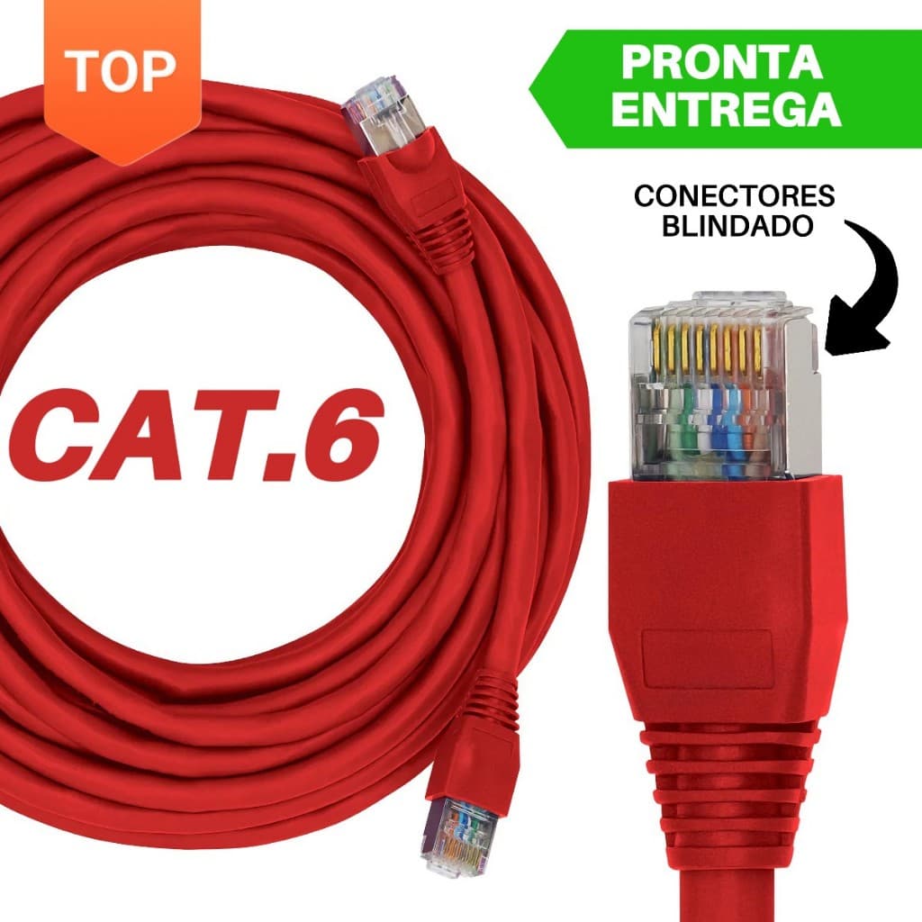 Cabo de Rede CAT6 Conector BLINDADO Alta velocidade - 5M-10M-15M-20M-30M (Interno/Externo)