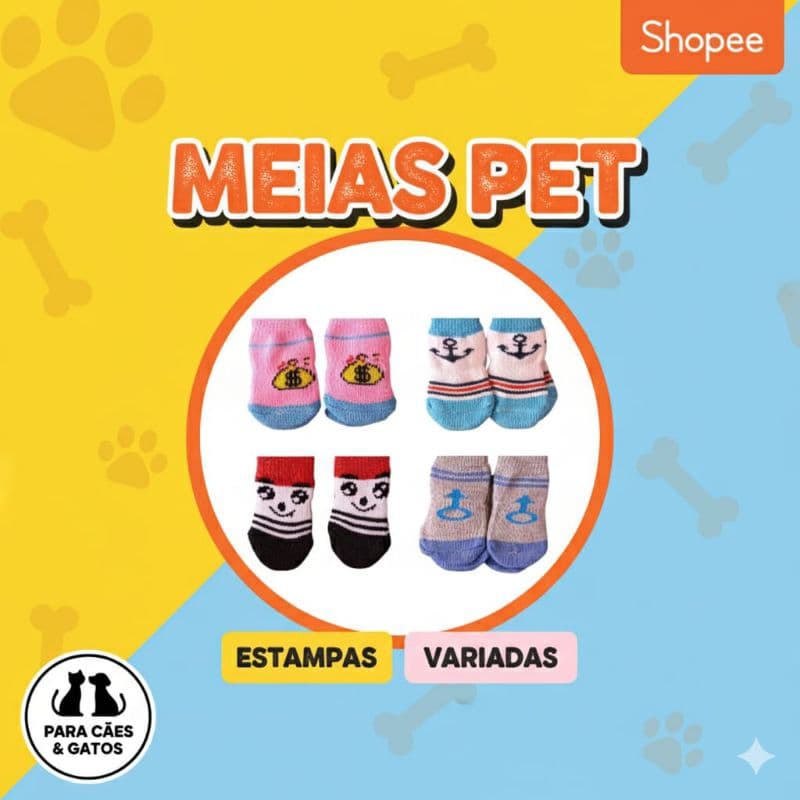Meia Pet com Antiderrapante - Tamanhos P e M