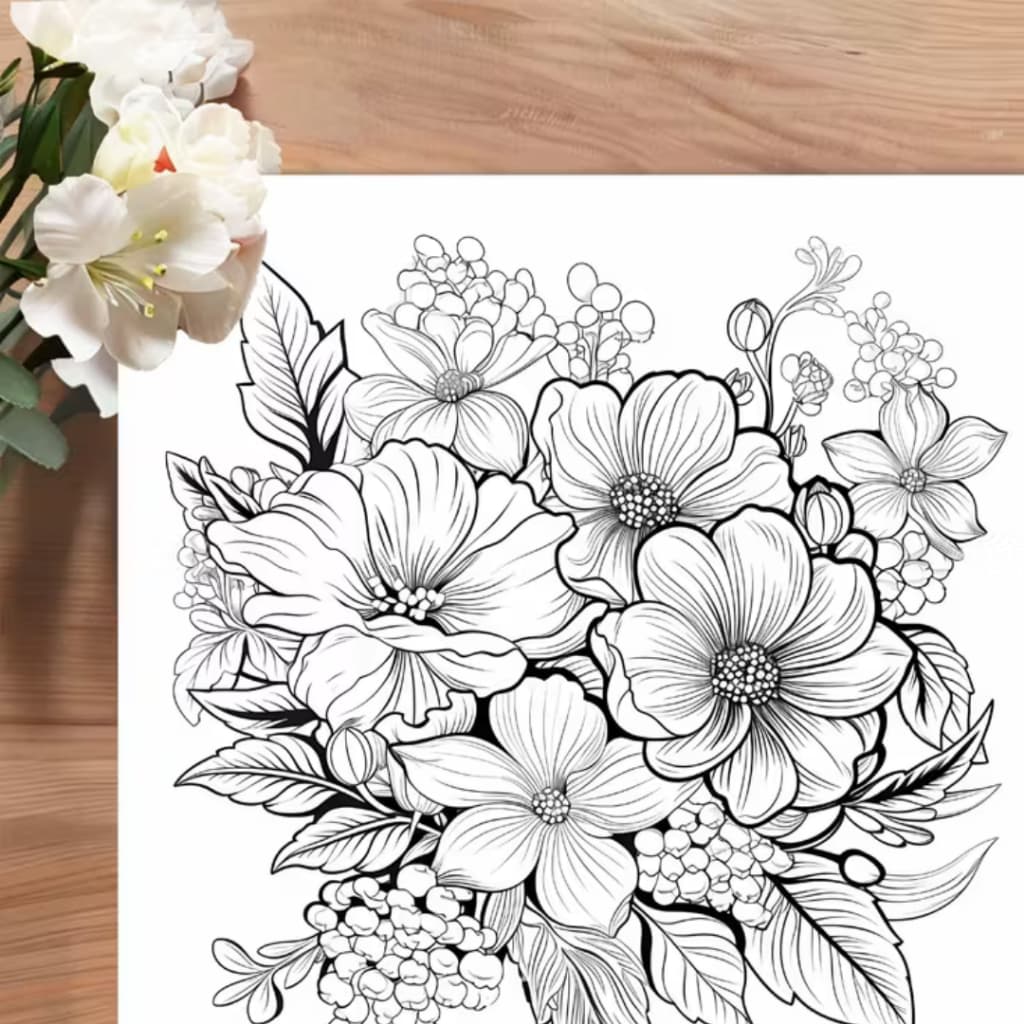Folhas Avulsas para Colorir Relaxante com Flores para Adultos 20 Desenhos