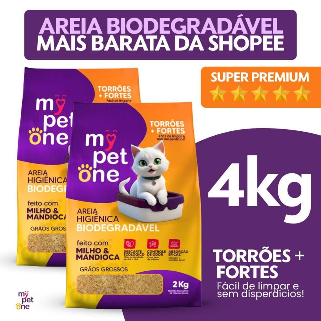 2 Areia Biodegradável Gatos Bio Gold Grossa MyPetOne  4kg