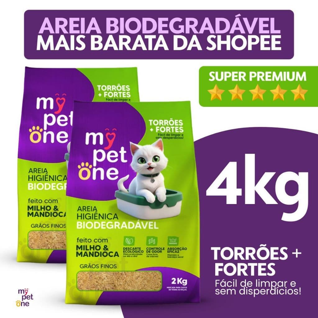 Kit 2 Areia Biodegradável Bio Gold Fina MyPetOne - 2Kg