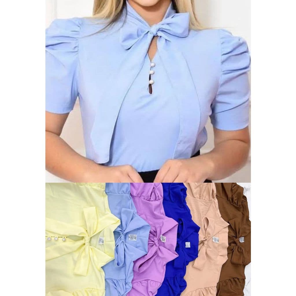 Blusa Social Manga Curta Bufante com laçinho N-8