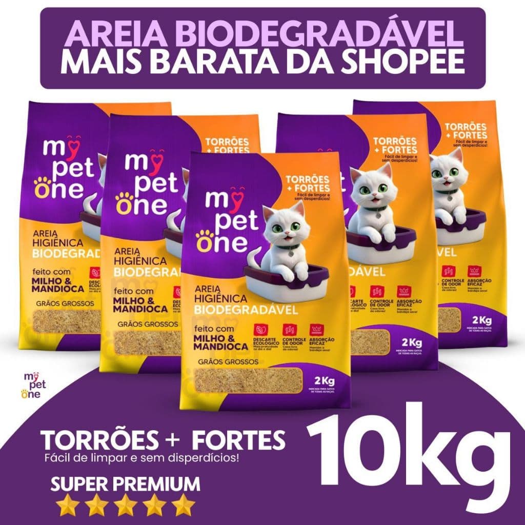 Kit 5 Areia Biodegradável Gatos Bio Gold Grossa MyPetOne 10kg