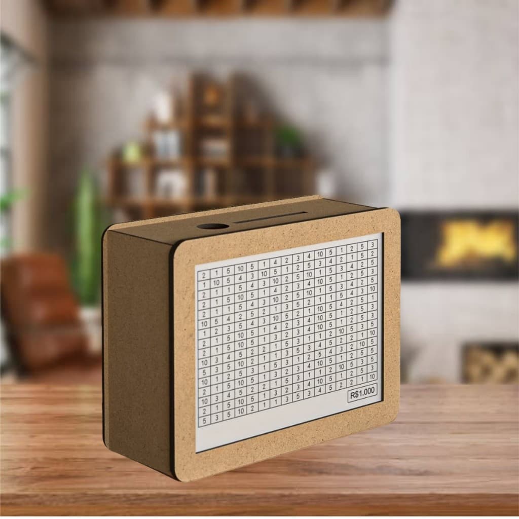 Caixa Cofre Desafio 10000 5000 1000 Woodbox Cofrinho Caixa de Dinheiro Poupança Cofre de Moedas