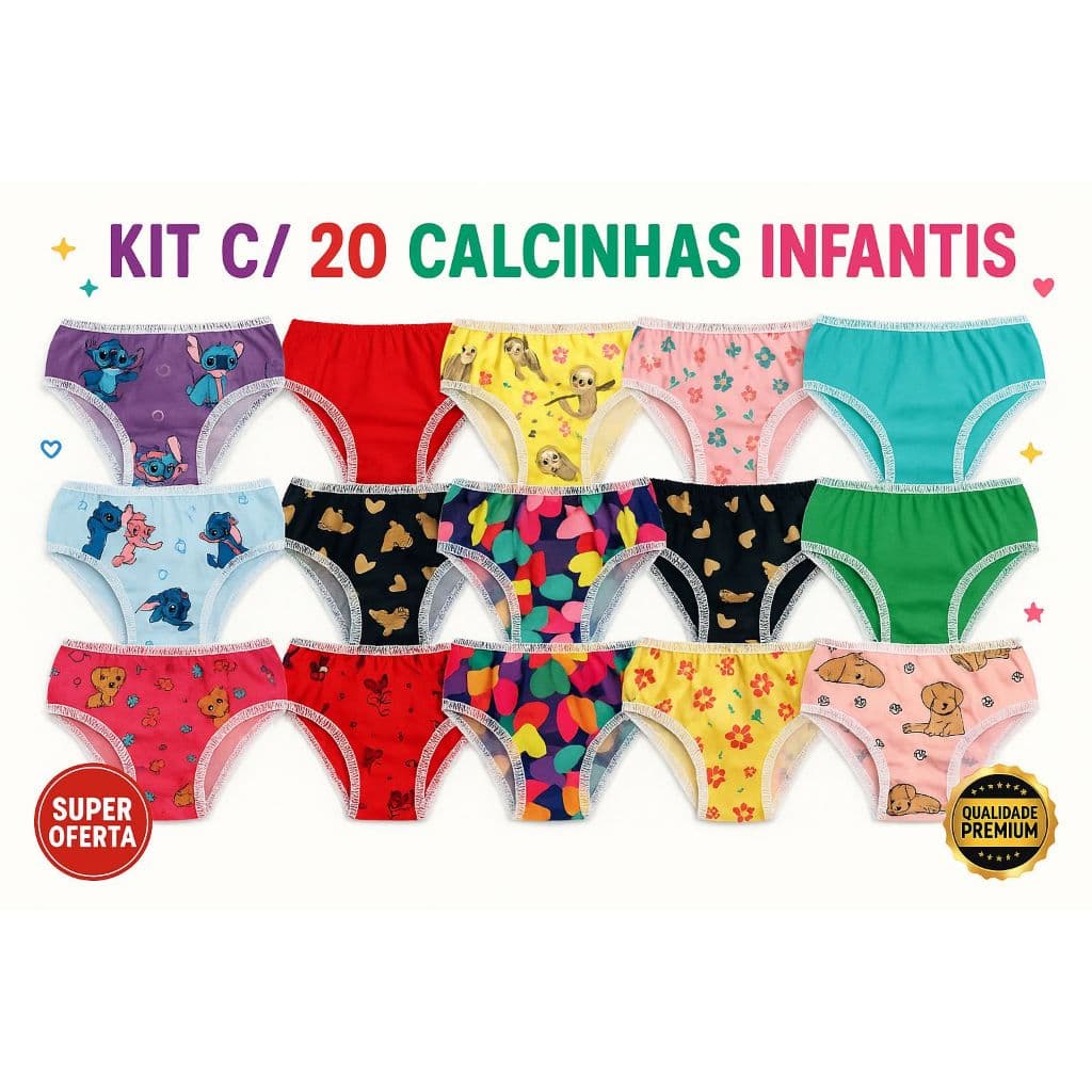 KIt de calcinha infantil calçolinha de criança de menina conforto estampada personagens