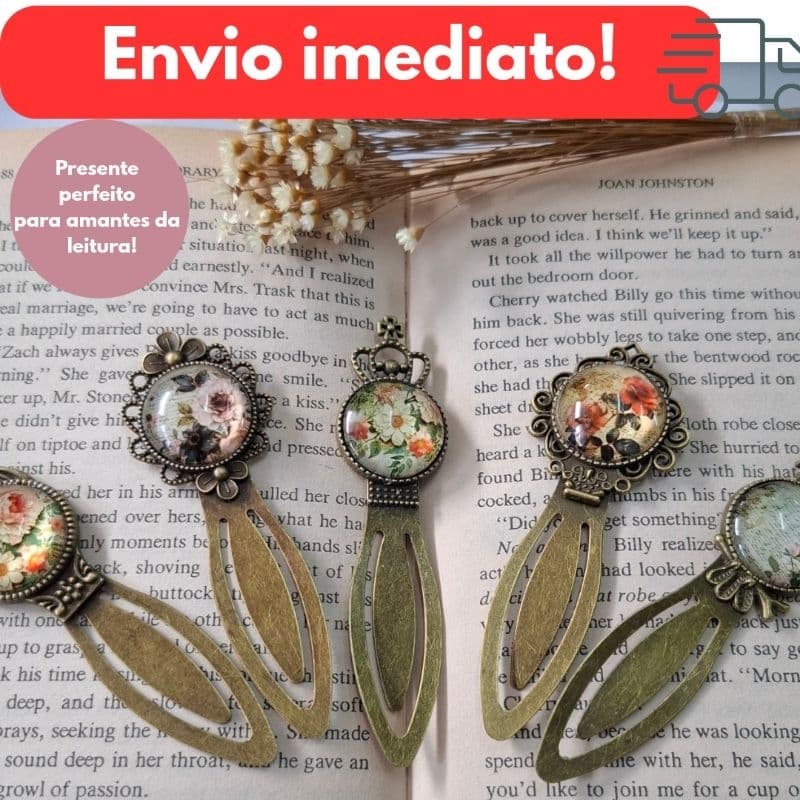 Marca Página Vintage em Metal com Gema de Vidro - Sofisticação e Delicadeza
