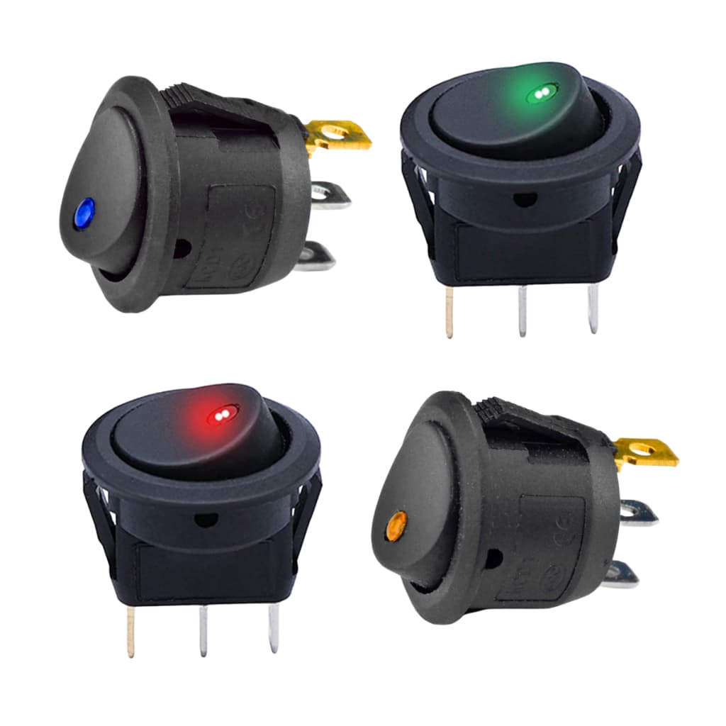 Interruptor Com LED "P" Botão Auxiliar 12V On/Off Com 3 Terminais Chave Gangorra 20mm Liga/Desliga
