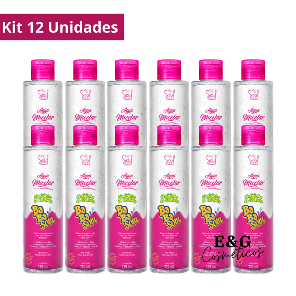 Kit 12 Água Micelar Limpeza Facial 250ml Soul Cosméticos