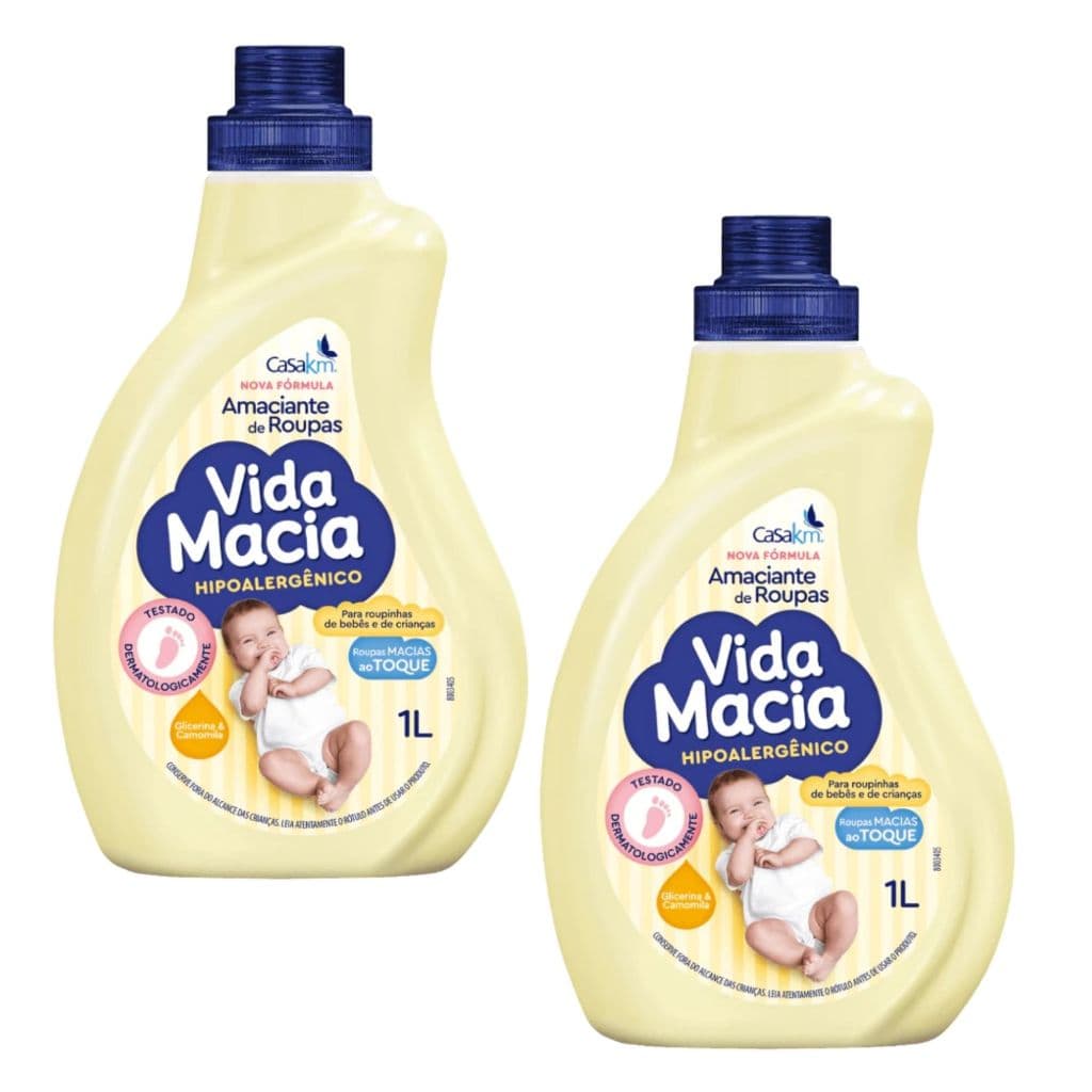 Kit 2 Unidades Amaciante Vida Macia Hipoalergênico Glicerina & Camomila 1Litro Roupinha Bebê Criança