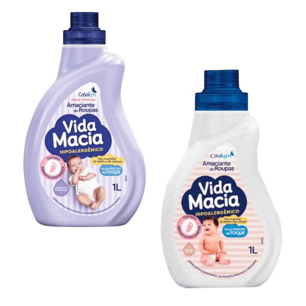 Kit 02 Amaciantes Vida Macia Algodão e Amêndoas 1 Litro cada Roupinha Bebê Crianças Roupas