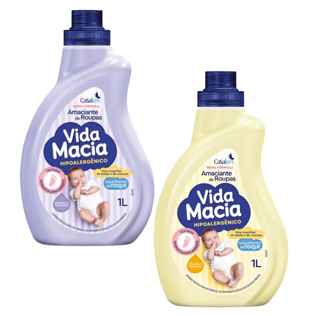Kit 2 Amaciantes Vida Macia Amêndoas e Camomila 1 Litro cada Roupinha Bebê Crianças Roupas