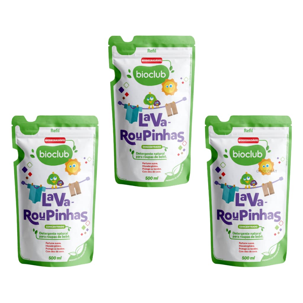 Sabão Líquido Bebê Bioclub Lava Roupinhas Kit 3 Refis 500ml
