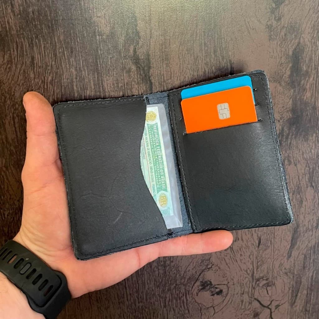 Carteira Masculina Slim Em Couro Legitimo Porta Cartão Documentos Cnh