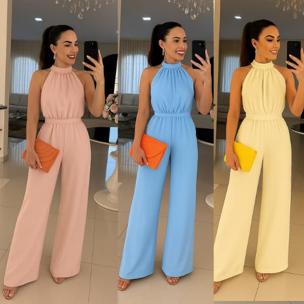 Macacão Longo Feminino Gola  Alta