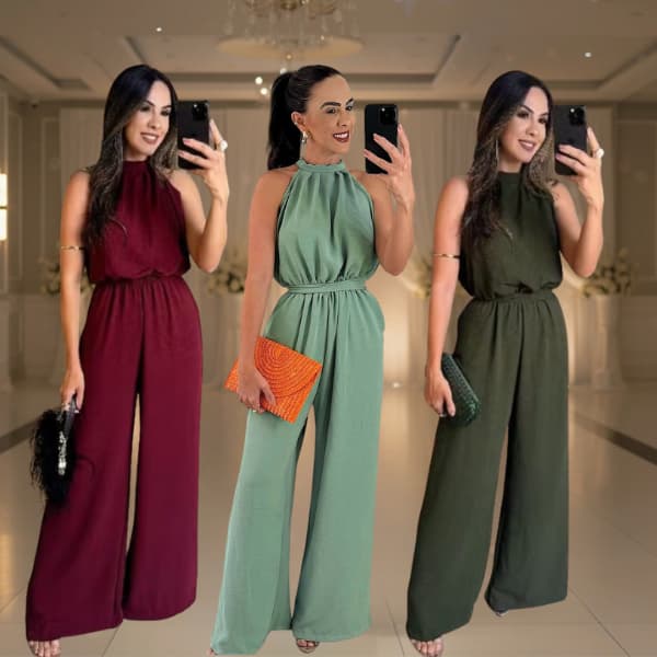 Macacão Longo panta lona, gola alta