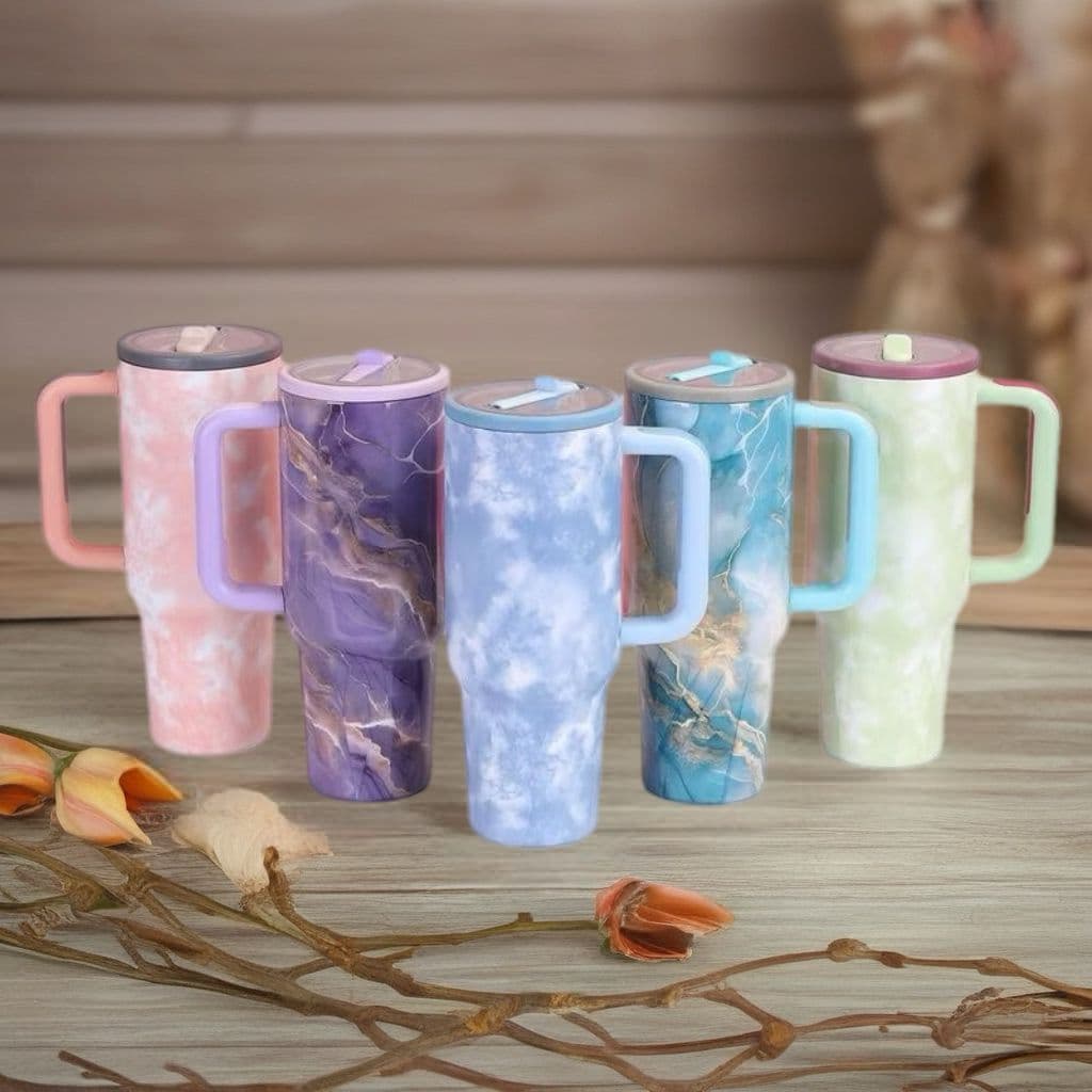 Novidade! Copo Térmico Nuvens e Marmare em   Aço Inox 1200 ml Com Alça e canudo