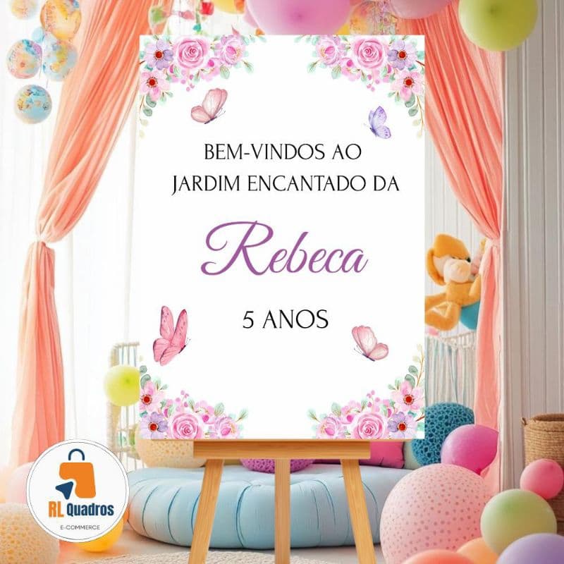 Placa Decorativa Entrada Aniversário Infantil Personalizada Borboletas Flores Coloridas