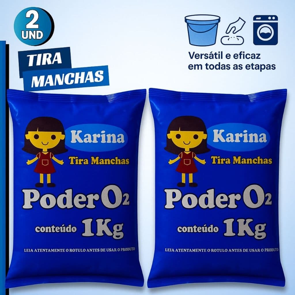 Kit 2/1 Tira Manchas de Roupas em Pó Karina Alvejante Super Potente Sem Cloro Removedor Mancha
