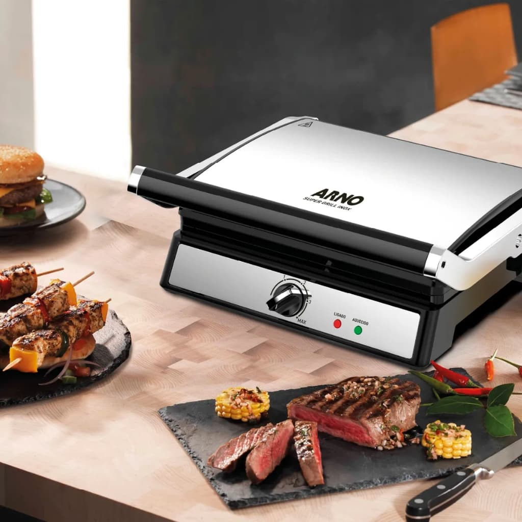 Super Grill e Sanduicheira Arno Inox com Abertura 180 Graus - 110V