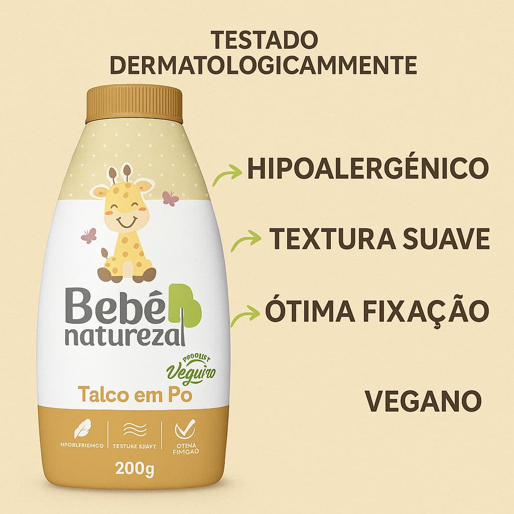Talco Para Bebê Natureza Suave 200g Infantil Antisséptico Hipoalergênico Assaduras e Irritações Pele Sensível
