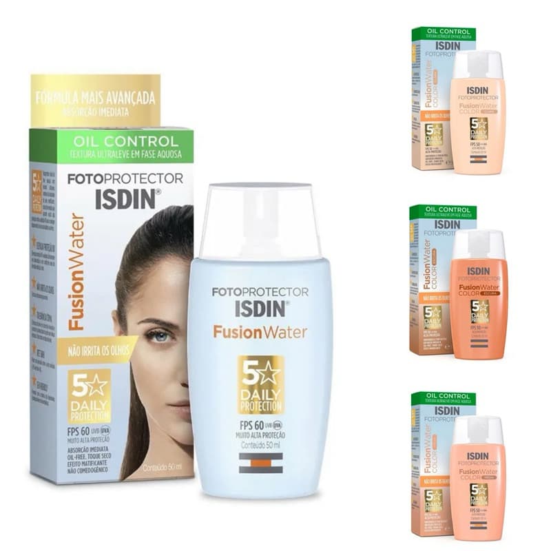 Protetor Solar Facial Isdin Fotoprotector Fusion Water 5 Stars Sem Cor FPS60 Com cor FPS50