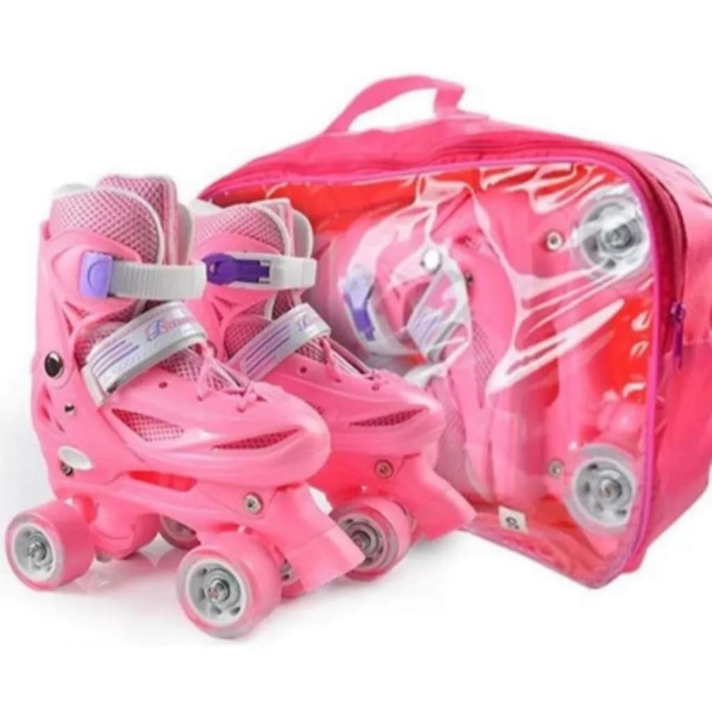 Patins Roller 4 rodas Quad Tamanho Regulável 29 até 40 Rosa Azul