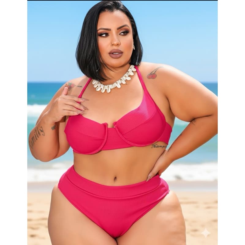 BIQUINI PLUS SIZE HOT PANTS  G1 G2 G3 - BIQUINE MEIA TAÇA COM BOJO E ARO DE SUSTENTAÇAO COM CALCINHA CINTURA  ALTA