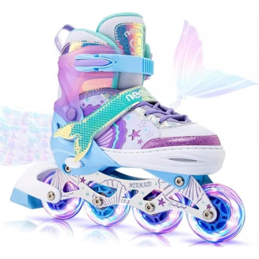 Patins Roller Inline Sereia C/ Led Tamanho Regulável + Bolsa