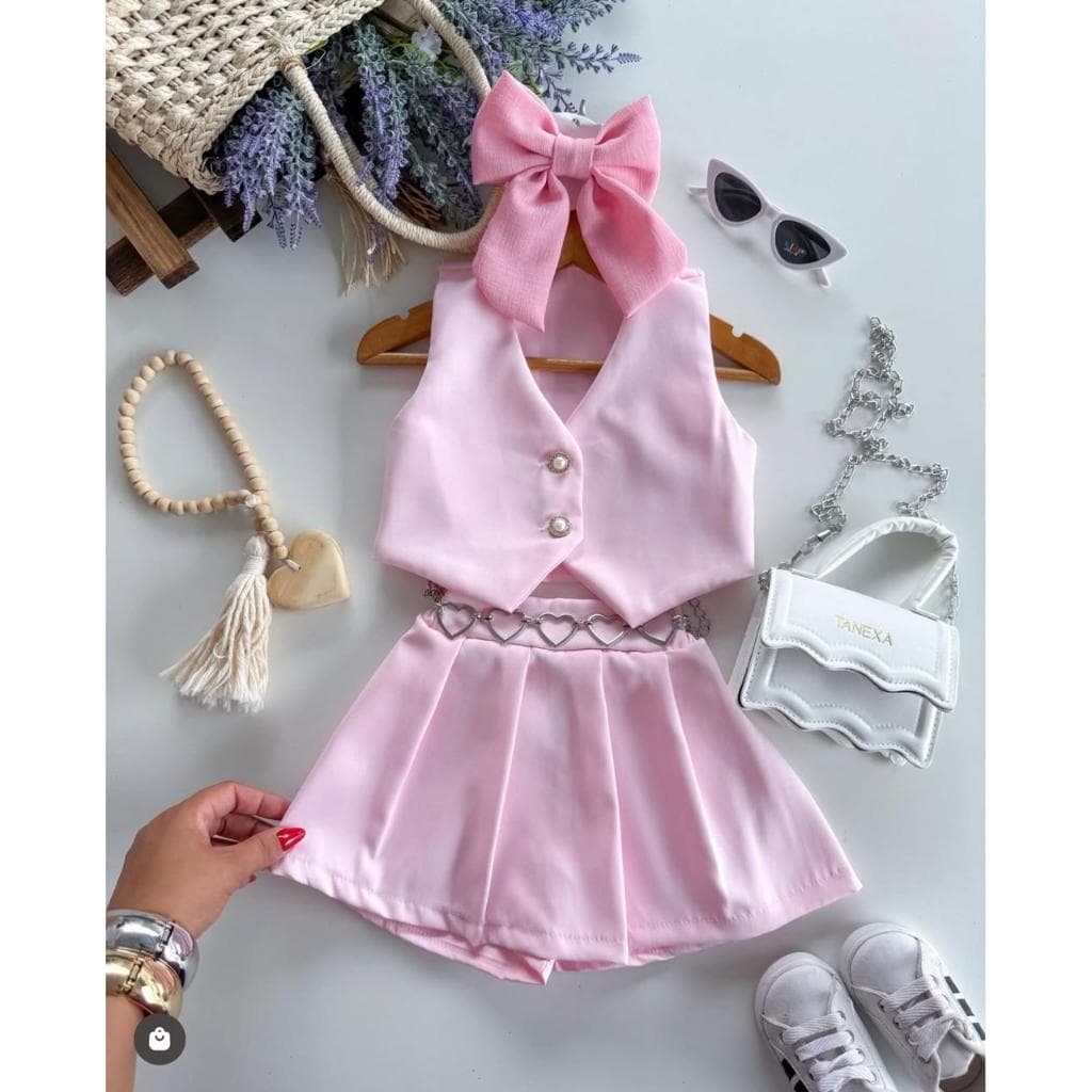 Conjunto 2 Peças Infantil Colete e Saia `Para Meninas 02 a 10 Anos