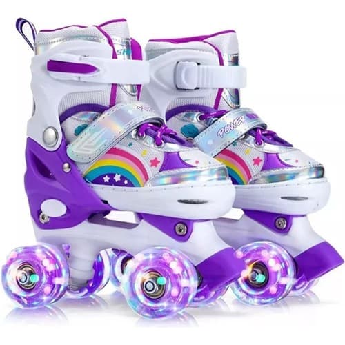 Patins 4 Rodas ARCO IRIS Com Luz De Led E Glitter Top Patins Menina Menino Promoção