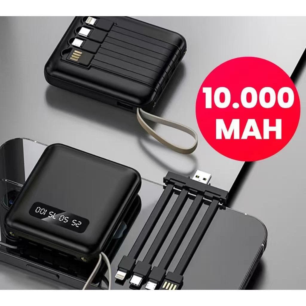 Carregador Portátil 10000mah con 4 cables de carga rápida Banco de energía digital LED