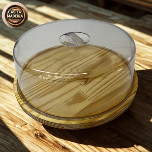 Boleira de Madeira e Tampa Acrílica Porta Bolos Doces Tortas Grande 30 cm PREMIUM