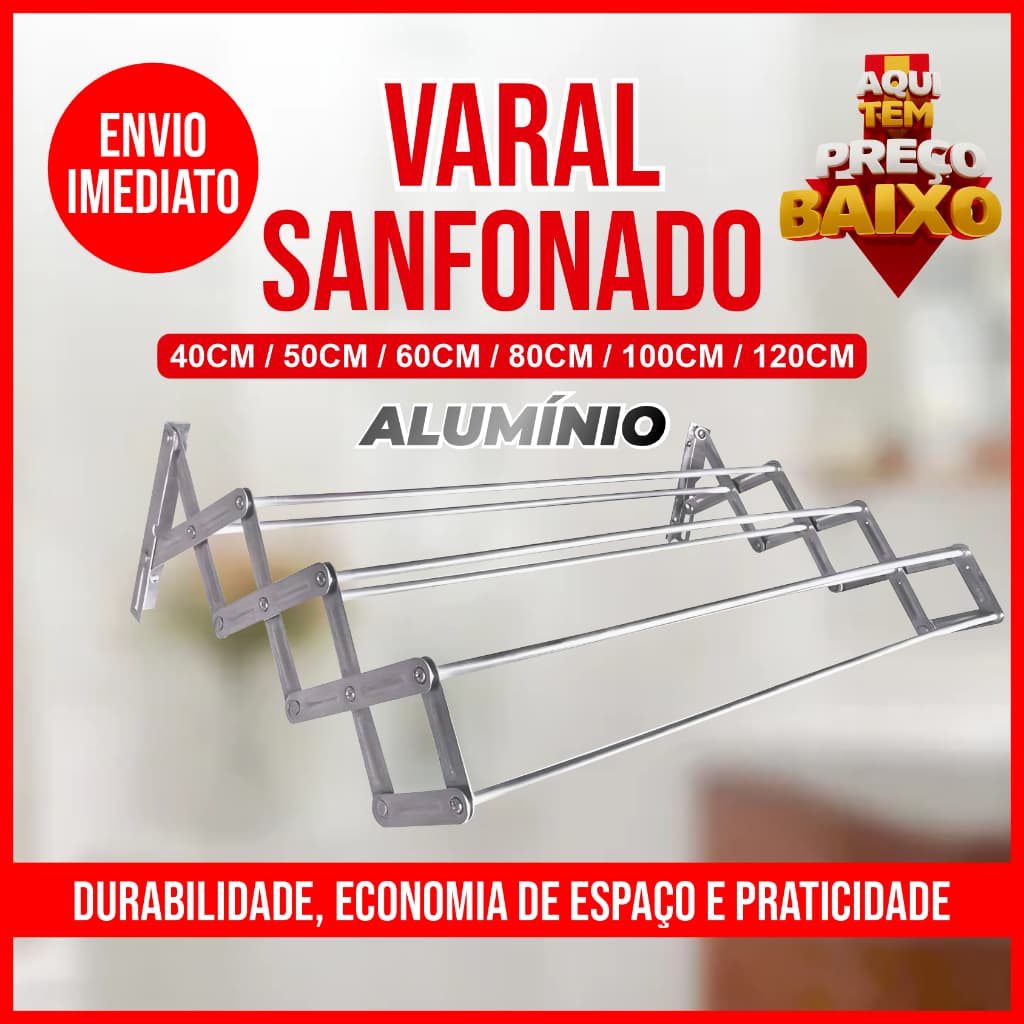 Varal Sanfonado Retratil ALUMINIO 40cm 60cm 80cm 100cm 120cm