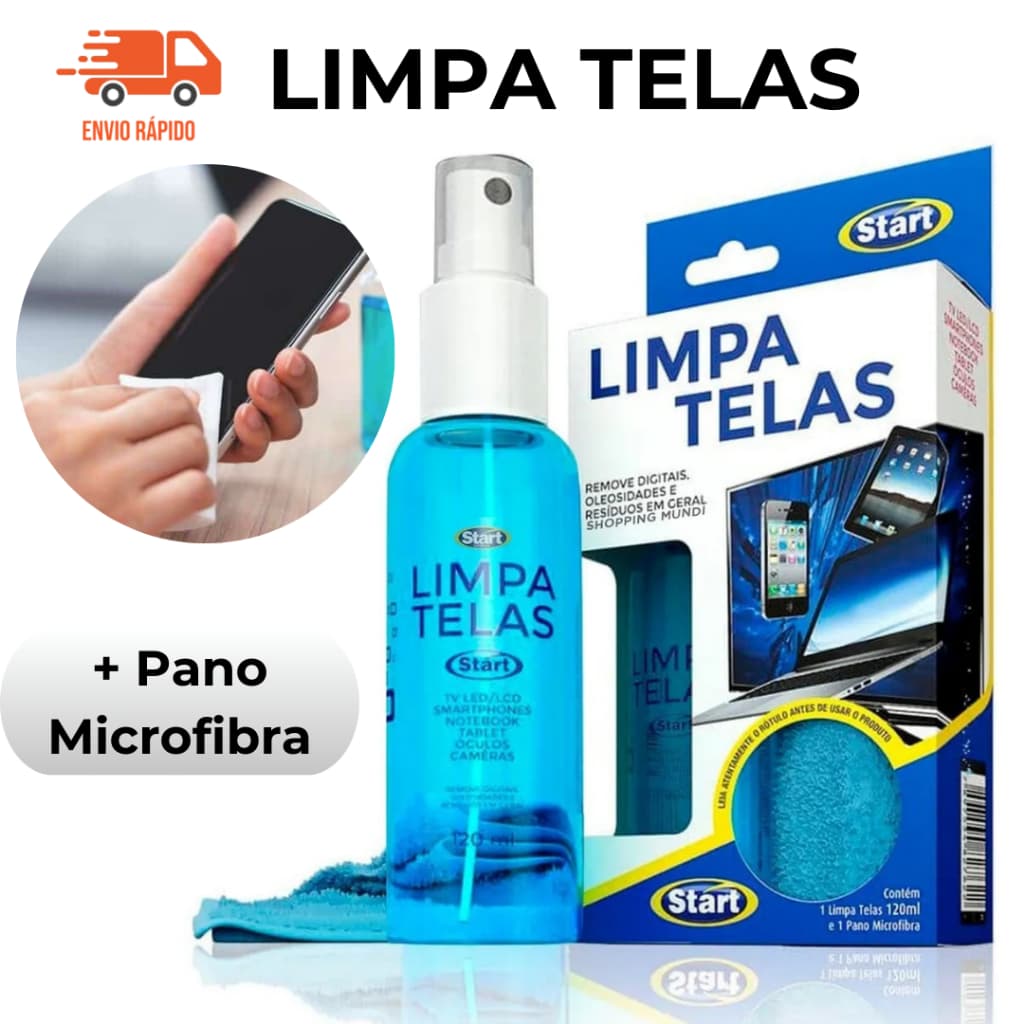 Limpa Telas 120ml com Pano Microfibra Celular TV Monitor Notebook Remove Manchas Com Segurança