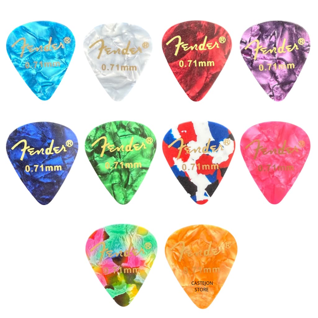 Kit Com 10 Palhetas Fender 0,71mm Para Violão Guitarra Ukulele Cavaco Baixo