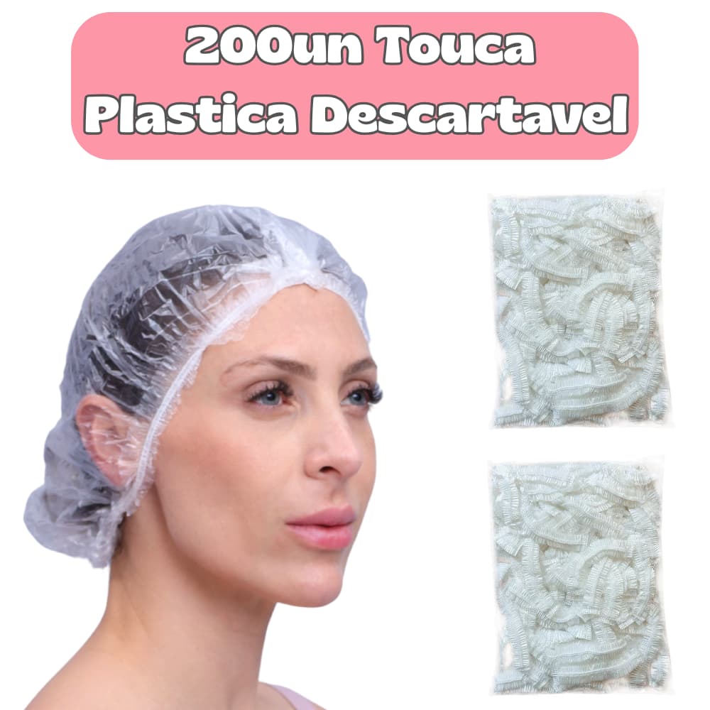 200UN Touca PLASTICA Descartável Amaciamento/Banho Salão de Beleza Spa Estética Clinica