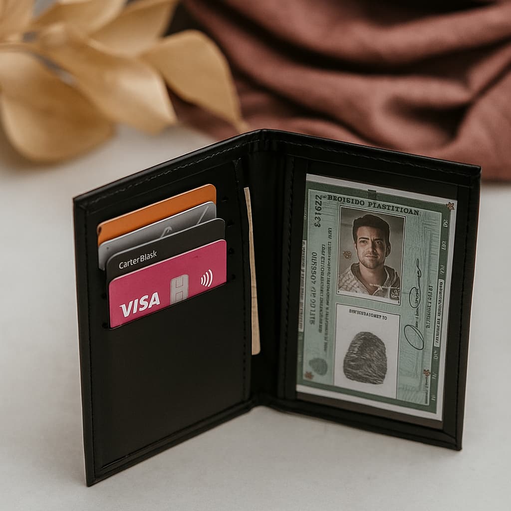 Carteira de Couro Masculina Feminina Slim Porta Cartão CNH RG  Cedulas