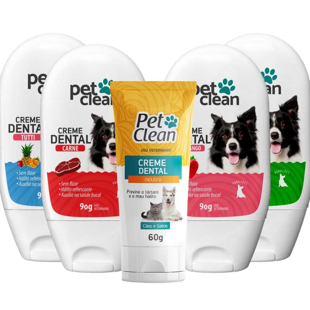 Kit 5 Pasta De Dente Pet Clean Creme Dental 90g/60g Cão/gato