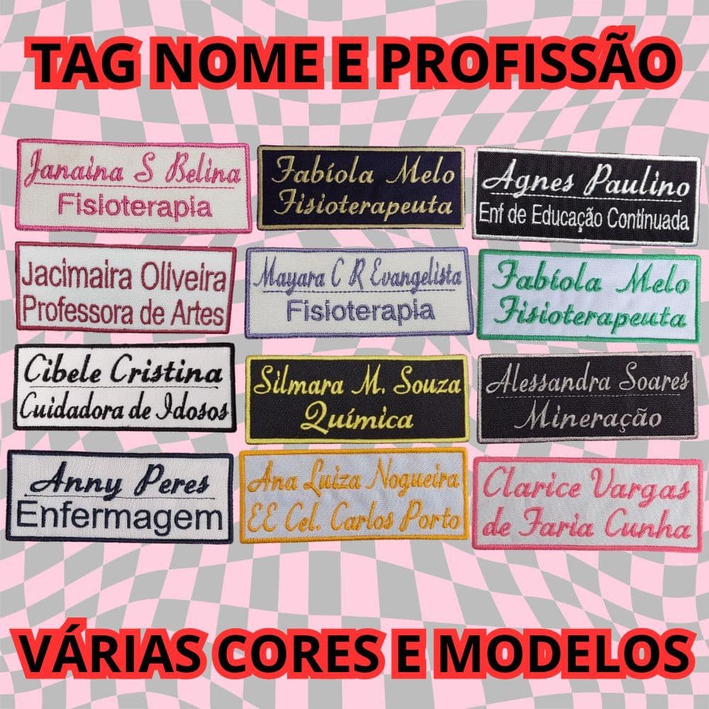 Patch Nome e Profissão Bordado Termocolante Várias Cores e Modelos para Jalecos Identificação
