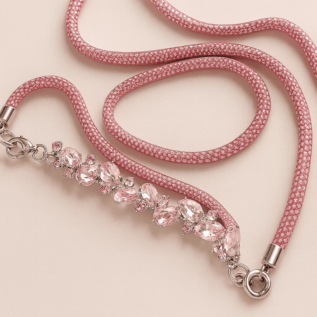 Cordão Celular Dourado Prateado tipo Diamante com  Brilho Strass Alça 60cm Anti-Queda Moda Feminina